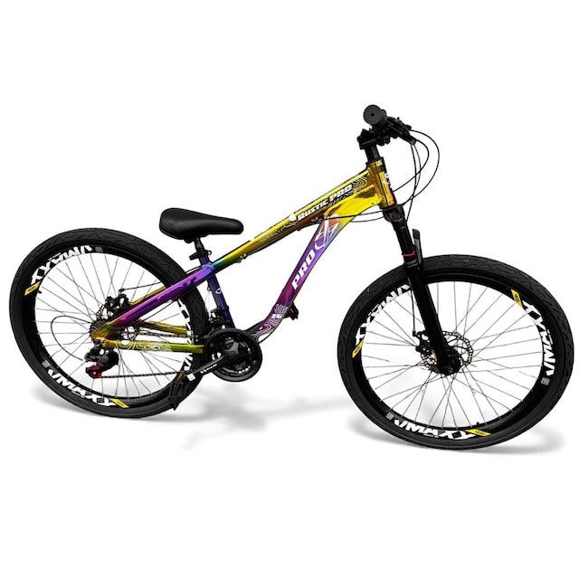 Bicicleta Aro 26 PRO-X Rustic PRO Camaleão Freeride Downhill 21v Aro Vmaxx Freio a Disco Pneu Flame